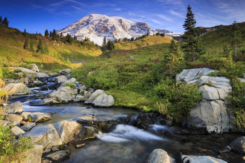 Snowy Mountain and a Small Stream jigsaw puzzle in Waterfalls puzzles on TheJigsawPuzzles.com