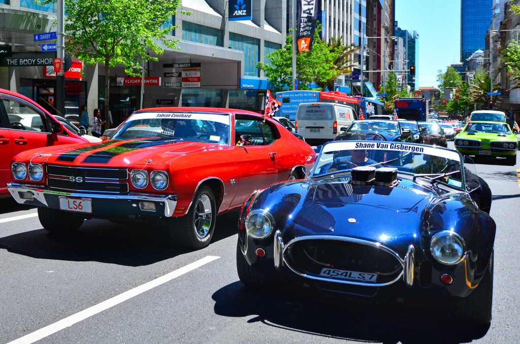 US Muscle Cars in Auckland, New Zealand jigsaw puzzle in Cars & Bikes puzzles on TheJigsawPuzzles.com