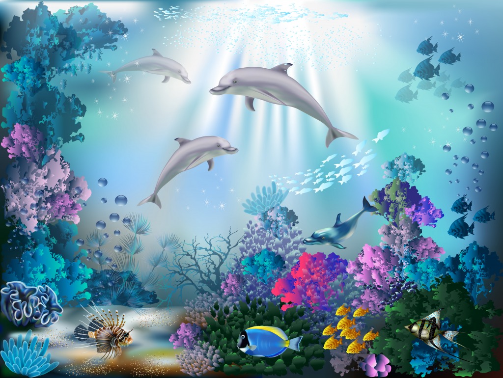 The Underwater World with Dolphins jigsaw puzzle in Under the Sea puzzles on TheJigsawPuzzles.com