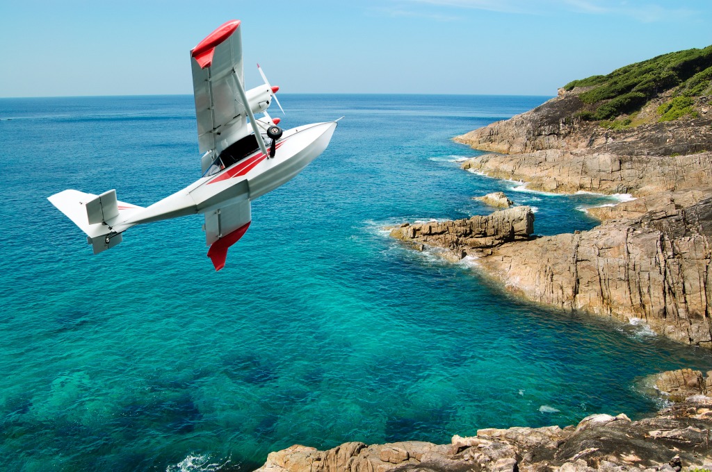 Float Plane Flying over the Beach jigsaw puzzle in Aviation puzzles on TheJigsawPuzzles.com