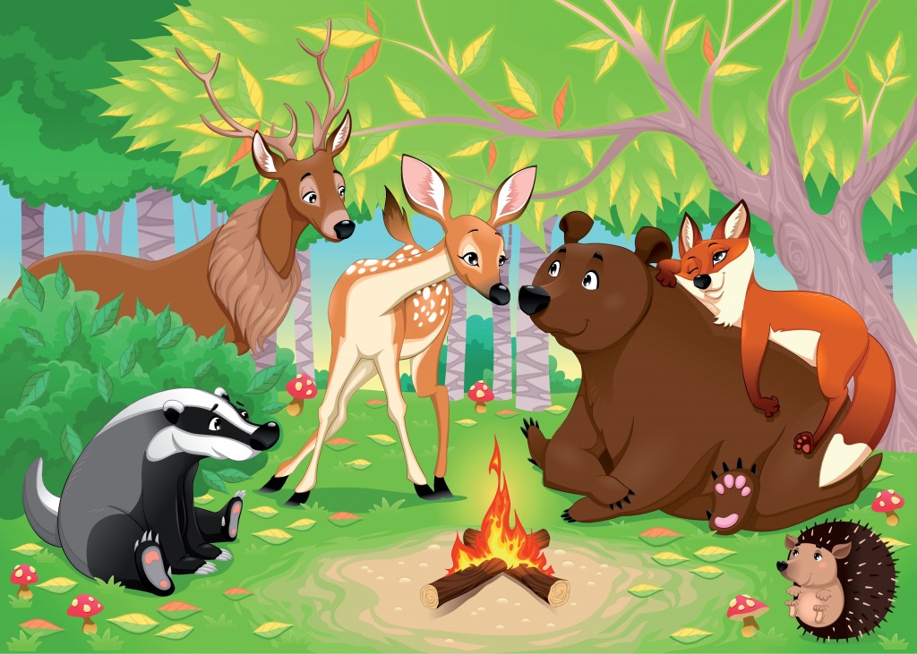 Animals Camping in the Woods jigsaw puzzle in Puzzle of the Day puzzles on TheJigsawPuzzles.com