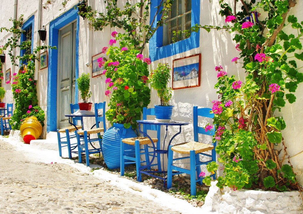 Traditional Greek Street Tavern jigsaw puzzle in Food & Bakery puzzles on TheJigsawPuzzles.com