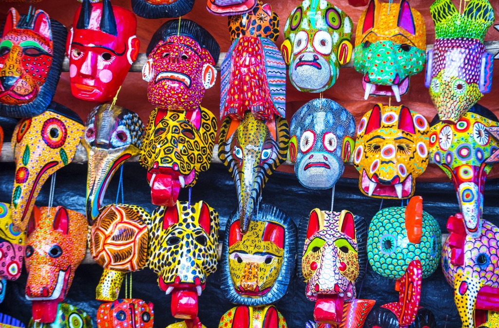 Mayan Wooden Masks, Chichicastenango, Guatemala jigsaw puzzle in Handmade puzzles on TheJigsawPuzzles.com