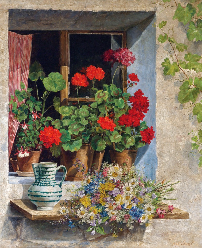 Flowers on a Windowsill jigsaw puzzle in Piece of Art puzzles on TheJigsawPuzzles.com