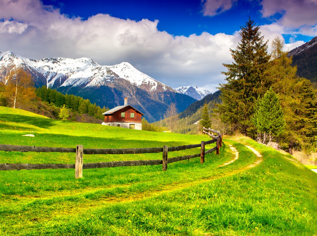 Spring Landscape in the Swiss Alps jigsaw puzzle in Puzzle of the Day puzzles on TheJigsawPuzzles.com