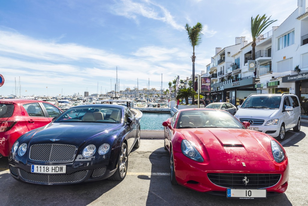 Red Ferrari in Puerto Banus, Spain jigsaw puzzle in Cars & Bikes puzzles on TheJigsawPuzzles.com