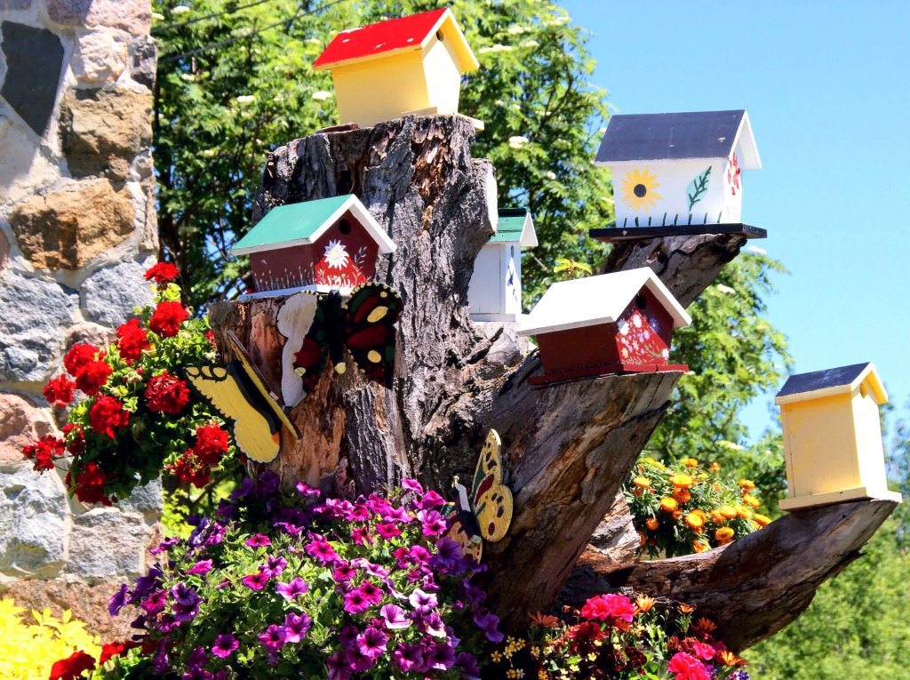 Colorful Birdhouses jigsaw puzzle in Puzzle of the Day puzzles on TheJigsawPuzzles.com