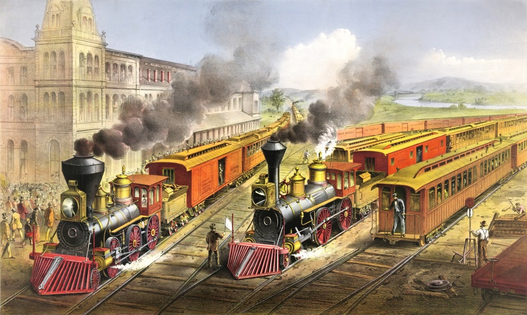 1874 American Railroad Scene jigsaw puzzle in Puzzle of the Day puzzles on TheJigsawPuzzles.com