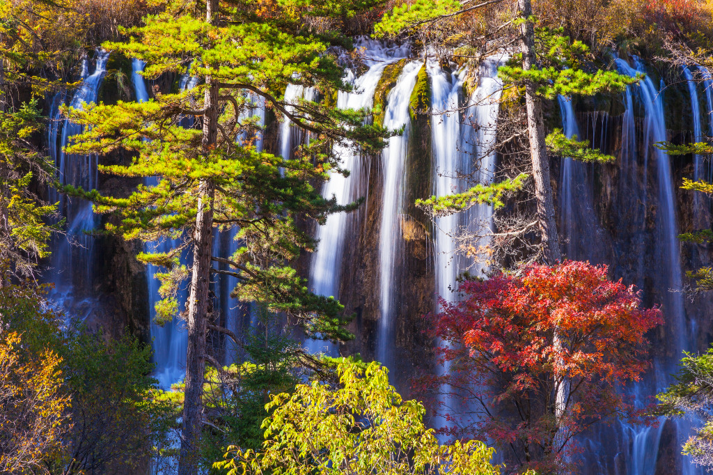 Waterfall In Jiuzhaigou, Sichuan Province, China jigsaw puzzle in Waterfalls puzzles on TheJigsawPuzzles.com