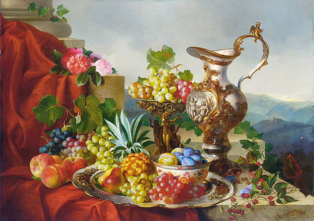 Still Life with Fruits and Flowers jigsaw puzzle in Fruits & Veggies puzzles on TheJigsawPuzzles.com