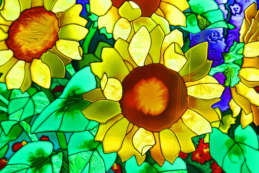 Stained Glass Sunflowers jigsaw puzzle in Flowers puzzles on TheJigsawPuzzles.com