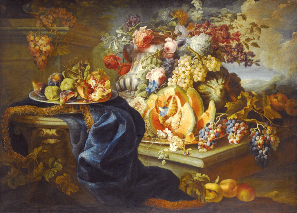 Still Life of Fruit and Flowers jigsaw puzzle in Piece of Art puzzles on TheJigsawPuzzles.com