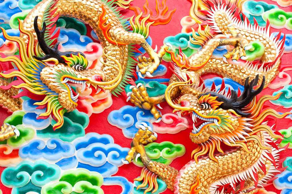 Chinese Dragon on a Temple Wall jigsaw puzzle in Animals puzzles on TheJigsawPuzzles.com
