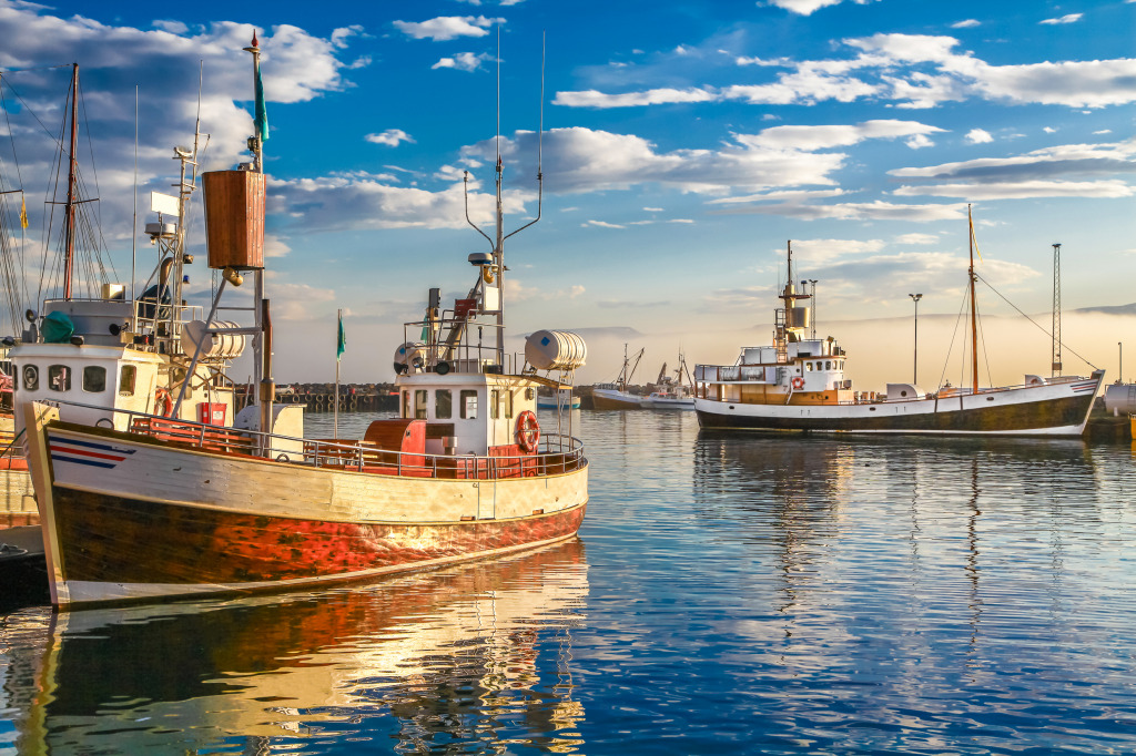 Fisherman Boats in Husavik, Iceland jigsaw puzzle in Great Sightings puzzles on TheJigsawPuzzles.com