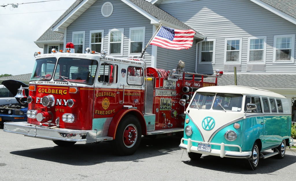Fire Truck and 1966 Volkswagen Bus Vanagon jigsaw puzzle in Cars & Bikes puzzles on TheJigsawPuzzles.com
