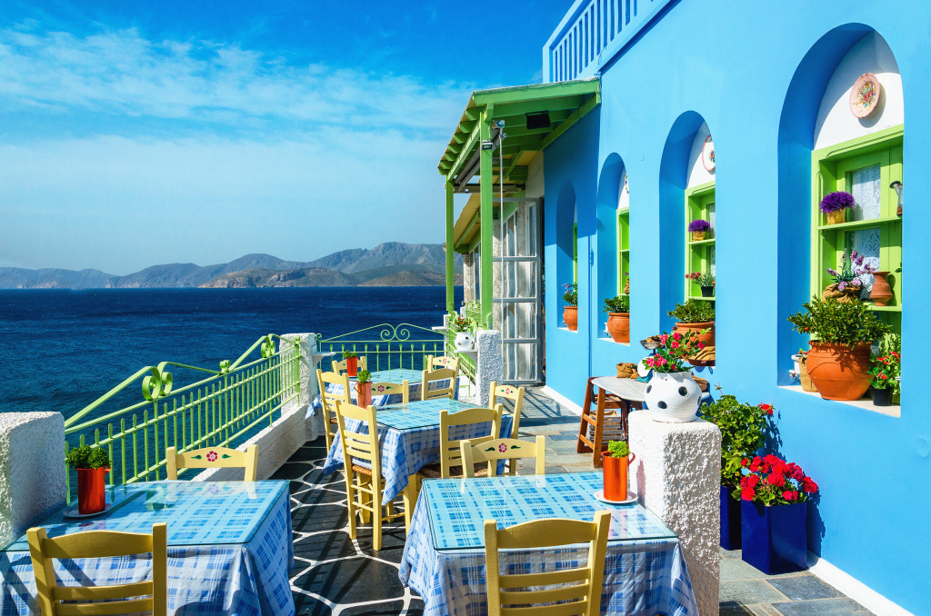 Greek Restaurant, Dodecanese Islands jigsaw puzzle in Food & Bakery puzzles on TheJigsawPuzzles.com
