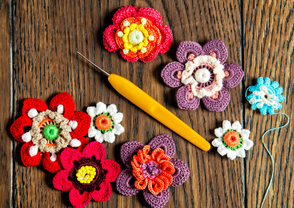 Crocheted Flowers jigsaw puzzle in Handmade puzzles on TheJigsawPuzzles.com