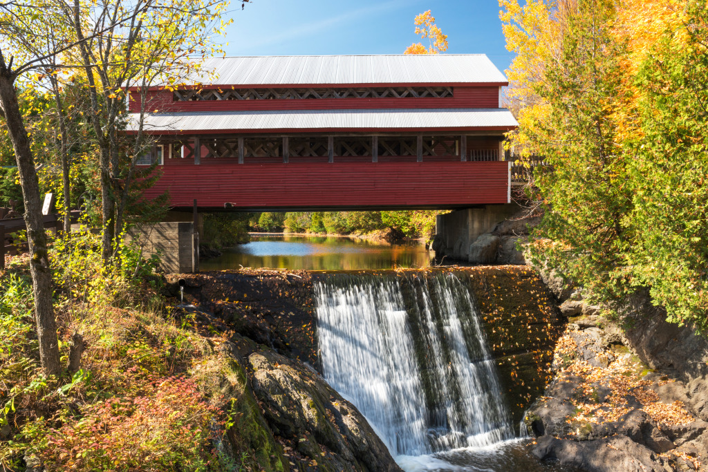 Ulverton Wooden Bridge, Quebec, Canada jigsaw puzzle in Waterfalls puzzles on TheJigsawPuzzles.com