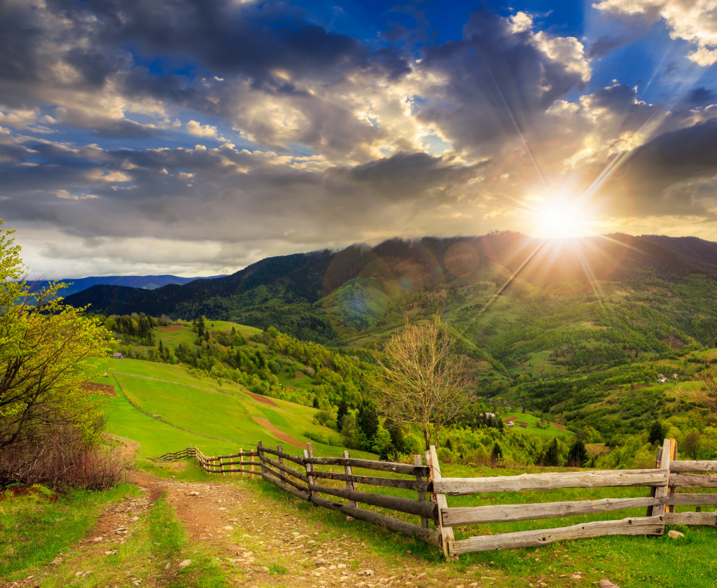 Hillside Sunset Landscape jigsaw puzzle in Great Sightings puzzles on TheJigsawPuzzles.com