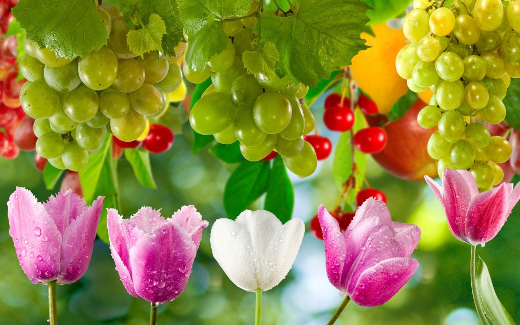 Tulips and Grapes jigsaw puzzle in Fruits & Veggies puzzles on TheJigsawPuzzles.com