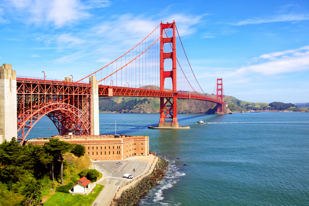 Golden Gate Bridge and Fort Point Historical Site jigsaw puzzle in Bridges puzzles on TheJigsawPuzzles.com