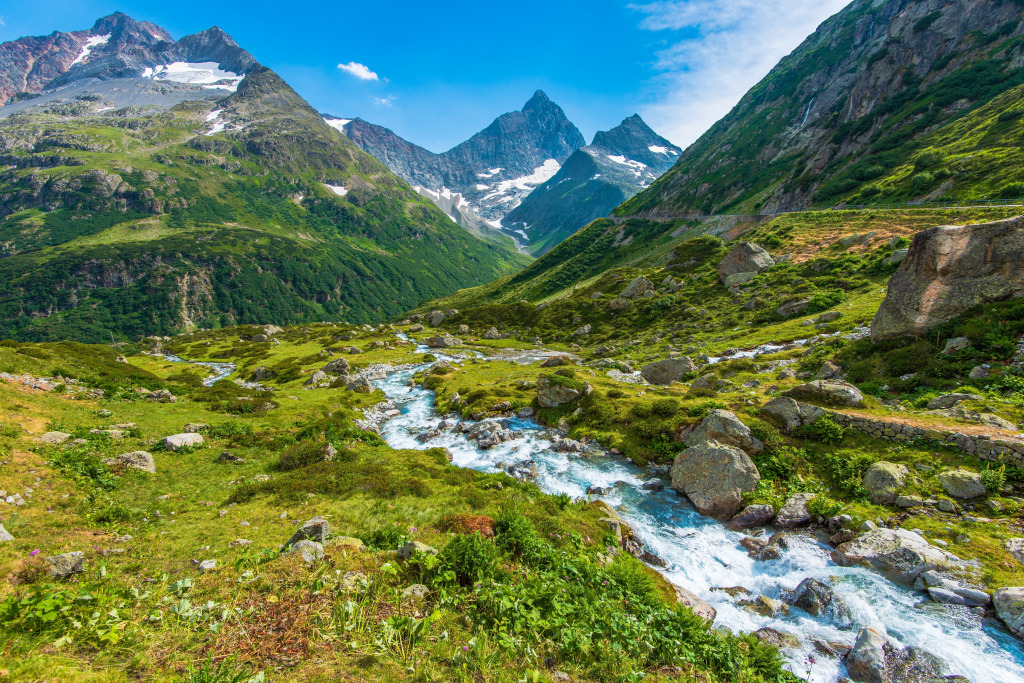 Waterfall in the Swiss Alps jigsaw puzzle in Waterfalls puzzles on TheJigsawPuzzles.com