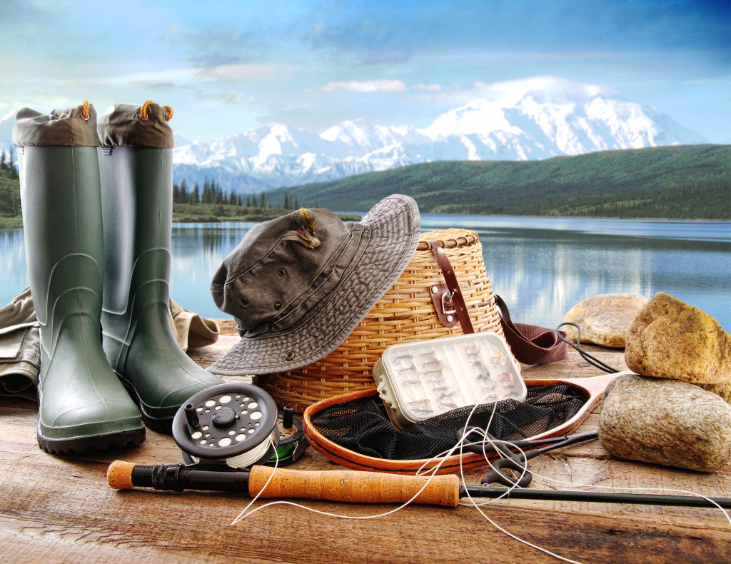 Fishing on a Mountain Lake jigsaw puzzle in Puzzle of the Day puzzles on TheJigsawPuzzles.com