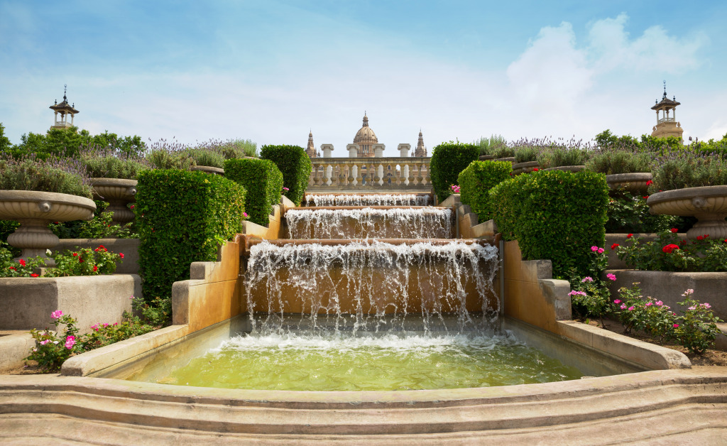 Cascade Waterfall in Barcelona Park jigsaw puzzle in Waterfalls puzzles on TheJigsawPuzzles.com