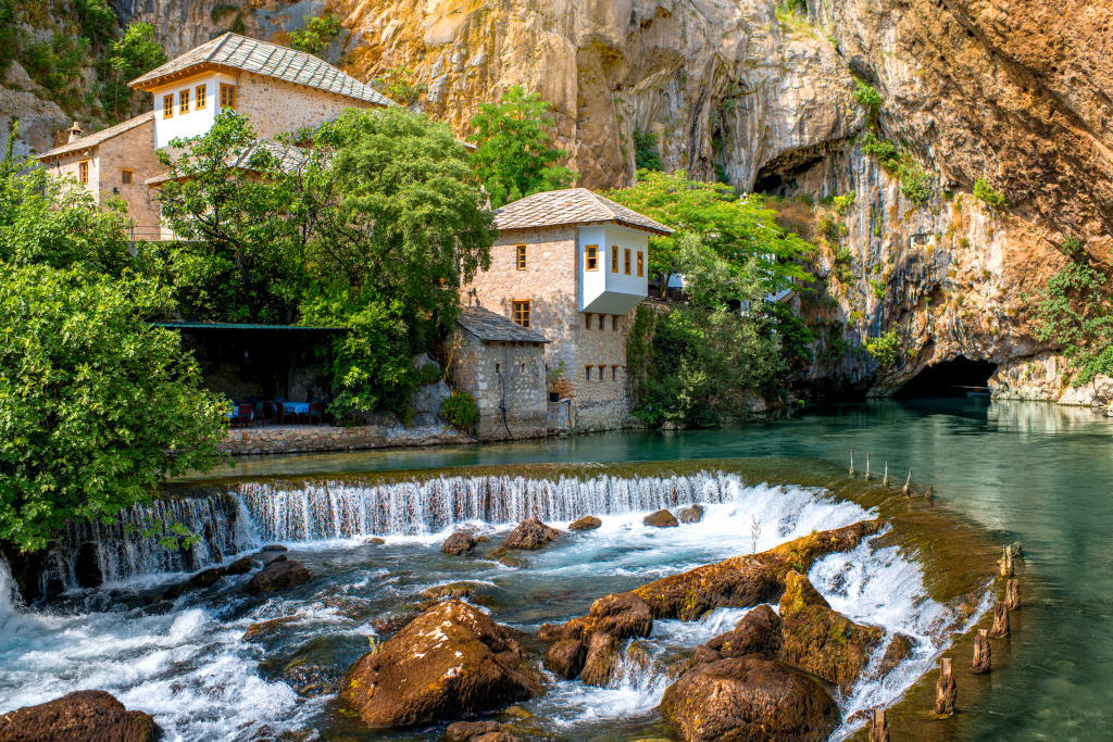 Blagaj on Buna, Bosnia jigsaw puzzle in Waterfalls puzzles on TheJigsawPuzzles.com