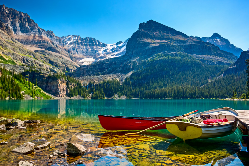 Boats on Lake O`Hara, British Columbia jigsaw puzzle in Great Sightings puzzles on TheJigsawPuzzles.com