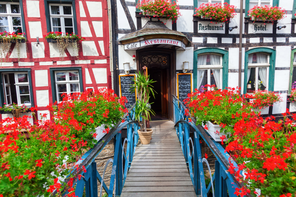 Bridge over River Rur, Monschau, Germany jigsaw puzzle in Bridges puzzles on TheJigsawPuzzles.com