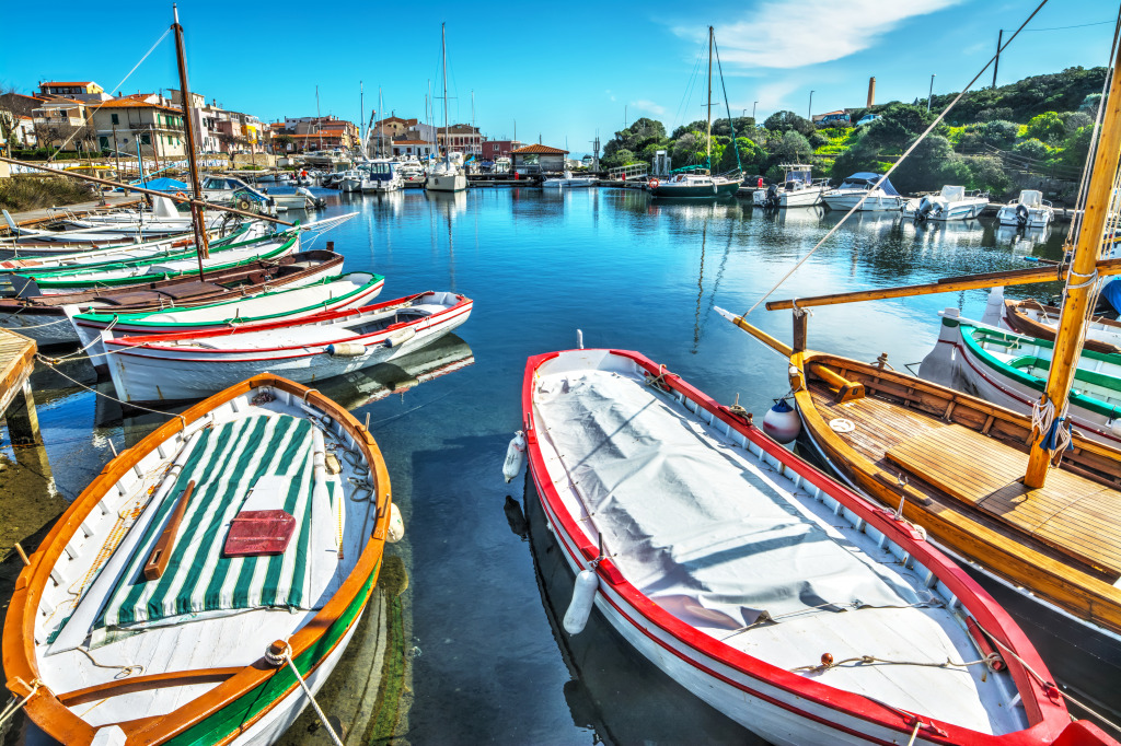 Wooden Boats, Stintino Harbor, Italy jigsaw puzzle in Puzzle of the Day puzzles on TheJigsawPuzzles.com