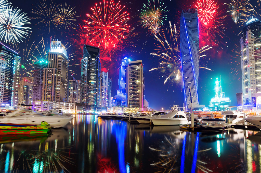 New Year Fireworks in Dubai jigsaw puzzle in Street View puzzles on TheJigsawPuzzles.com