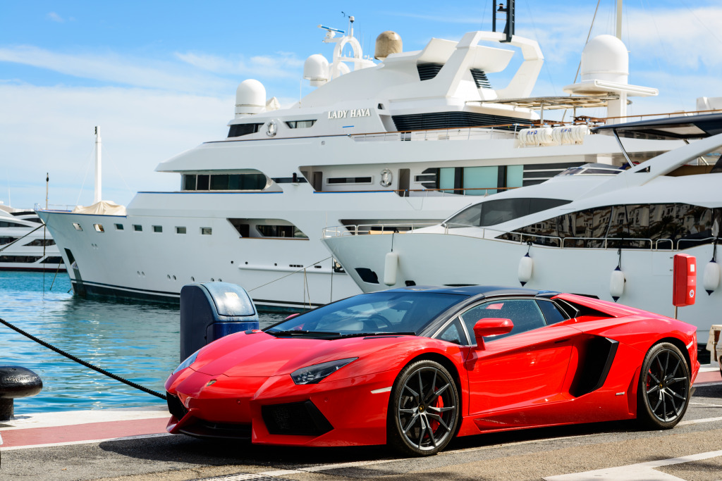 Red Lamborghini in Marbella, Spain jigsaw puzzle in Cars & Bikes puzzles on TheJigsawPuzzles.com