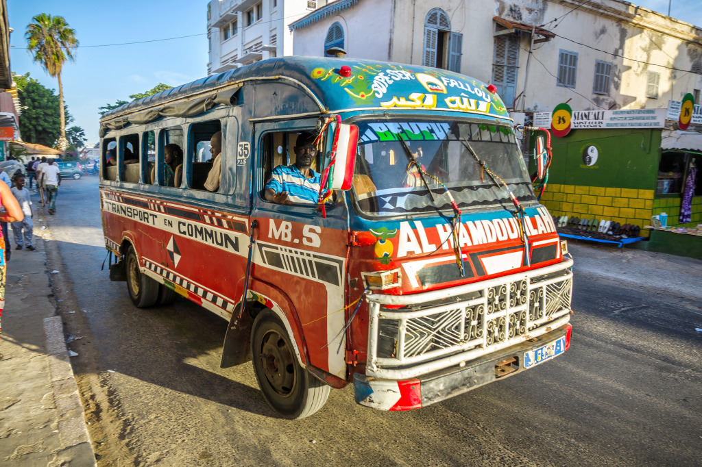 Minibus on the Street of Saint-Louis, Senegal jigsaw puzzle in Cars & Bikes puzzles on TheJigsawPuzzles.com