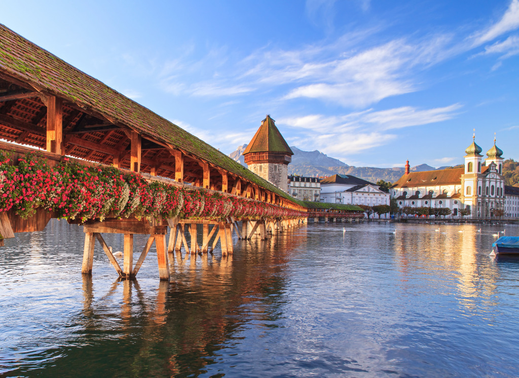 Chapel Bridge, Lucerne, Switzerland jigsaw puzzle in Bridges puzzles on TheJigsawPuzzles.com