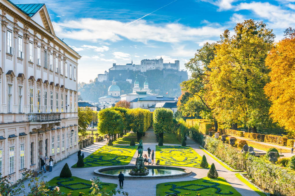 Mirabell Gardens and Fortress Hohensalzburg, Austria jigsaw puzzle in Castles puzzles on TheJigsawPuzzles.com