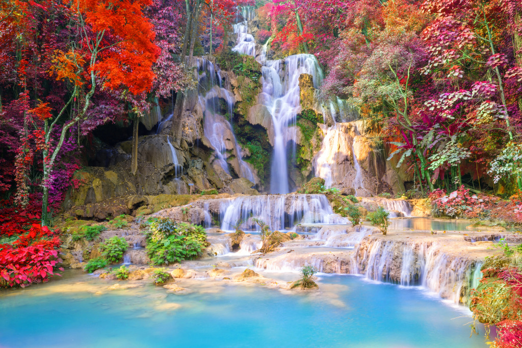 Tat Kuang Si Waterfalls, Luang Prabang, Laos jigsaw puzzle in Waterfalls puzzles on TheJigsawPuzzles.com