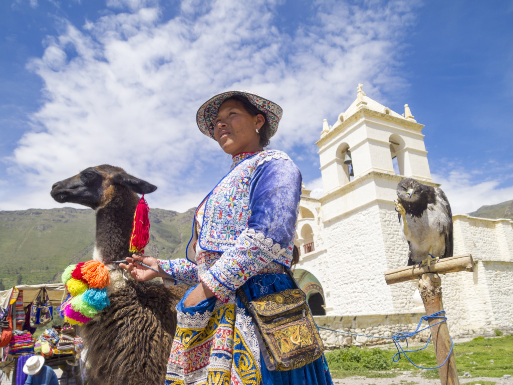 Quechua Indian Woman with a Llama jigsaw puzzle in Animals puzzles on TheJigsawPuzzles.com