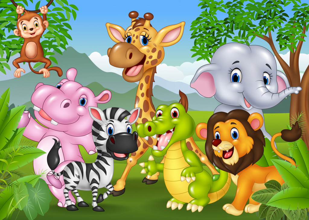 Happy Animals in the Jungle jigsaw puzzle in Animals puzzles on TheJigsawPuzzles.com