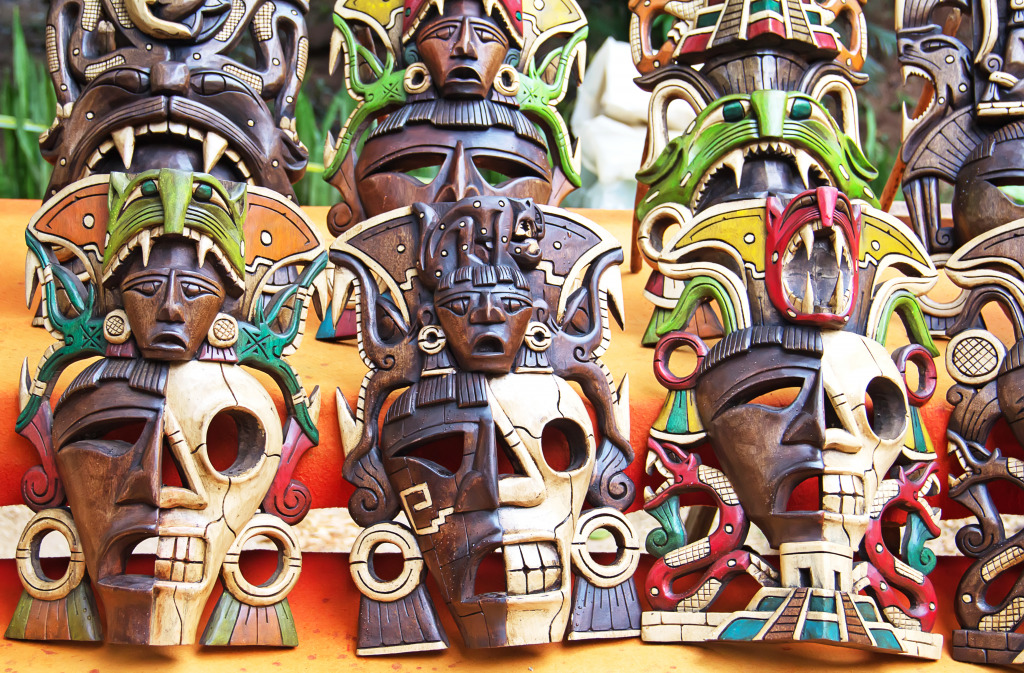 Mayan Wooden Masks jigsaw puzzle in Puzzle of the Day puzzles on TheJigsawPuzzles.com