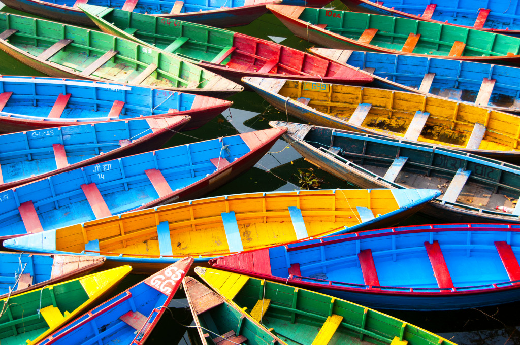 Wooden Boats in Pokhara, Nepal jigsaw puzzle in Puzzle of the Day puzzles on TheJigsawPuzzles.com