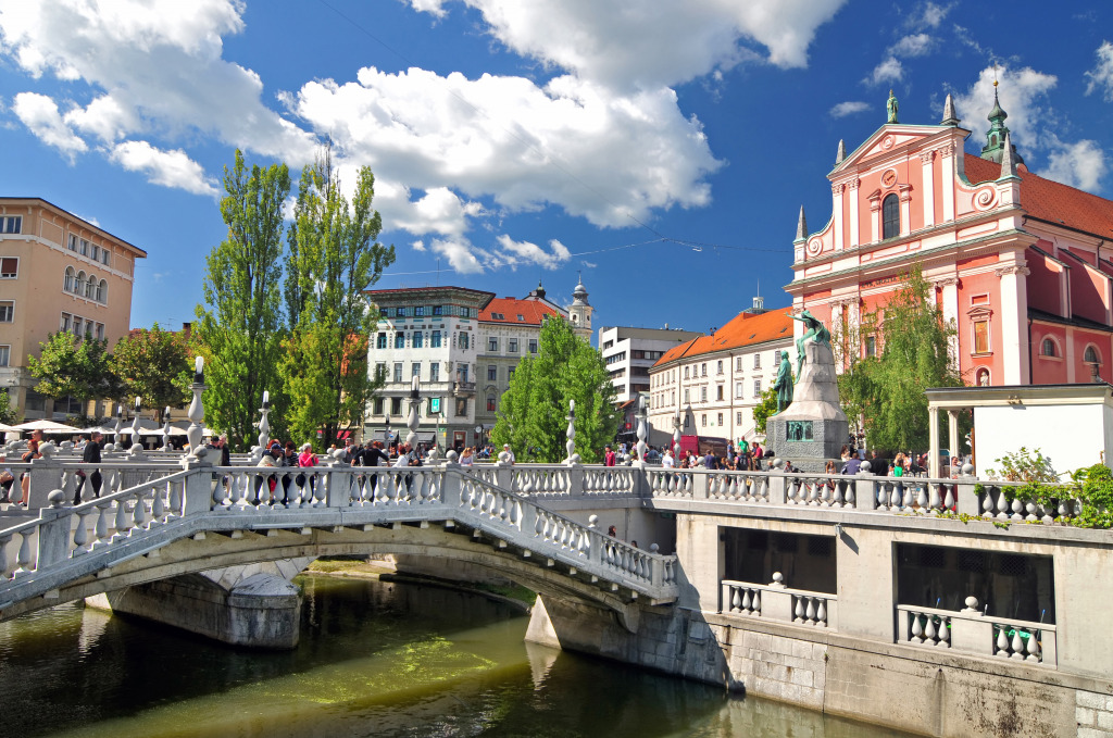 Triple Bridges, Ljubljana, Slovenia jigsaw puzzle in Bridges puzzles on TheJigsawPuzzles.com