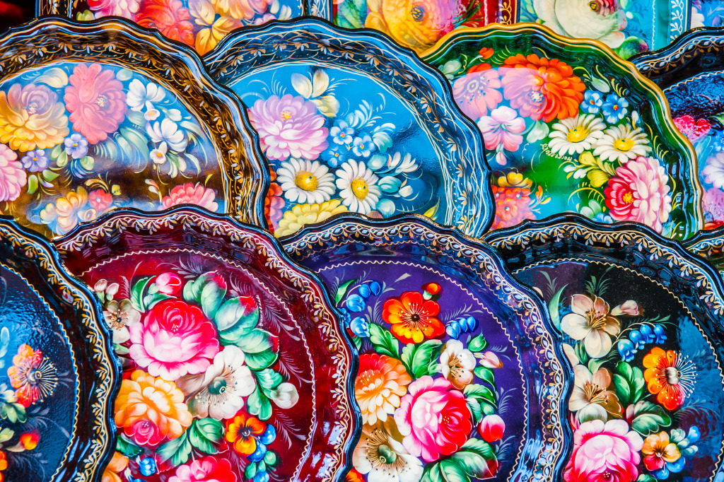 Floral Painted Metal Trays, Moscow jigsaw puzzle in Handmade puzzles on TheJigsawPuzzles.com