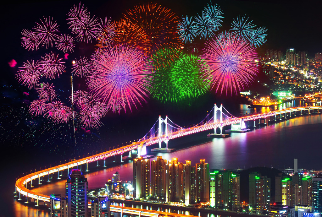 Firework Festival in Busan, South Korea jigsaw puzzle in Bridges puzzles on TheJigsawPuzzles.com