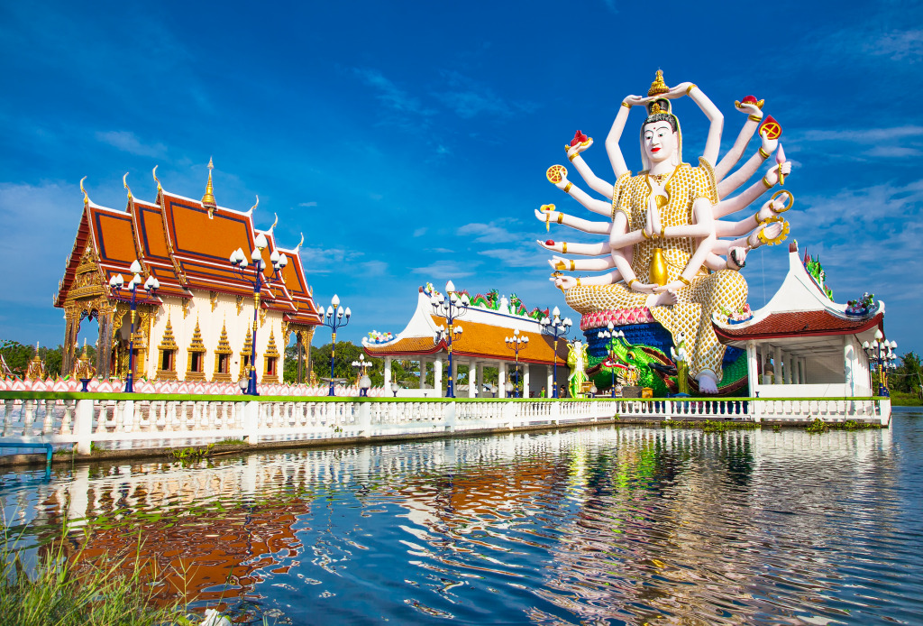 Wat Plai Laem Temple, Thailand jigsaw puzzle in Puzzle of the Day puzzles on TheJigsawPuzzles.com