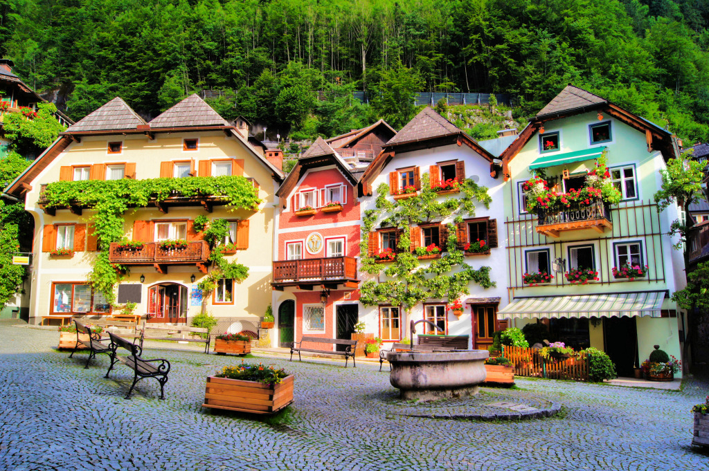 Village Square In Hallstatt, Austria jigsaw puzzle in Street View puzzles on TheJigsawPuzzles.com