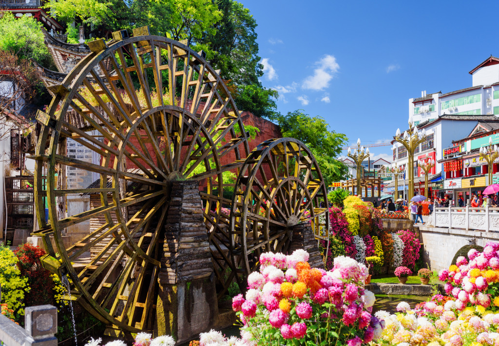 Water Mills in Lijiang, China jigsaw puzzle in Puzzle of the Day puzzles on TheJigsawPuzzles.com