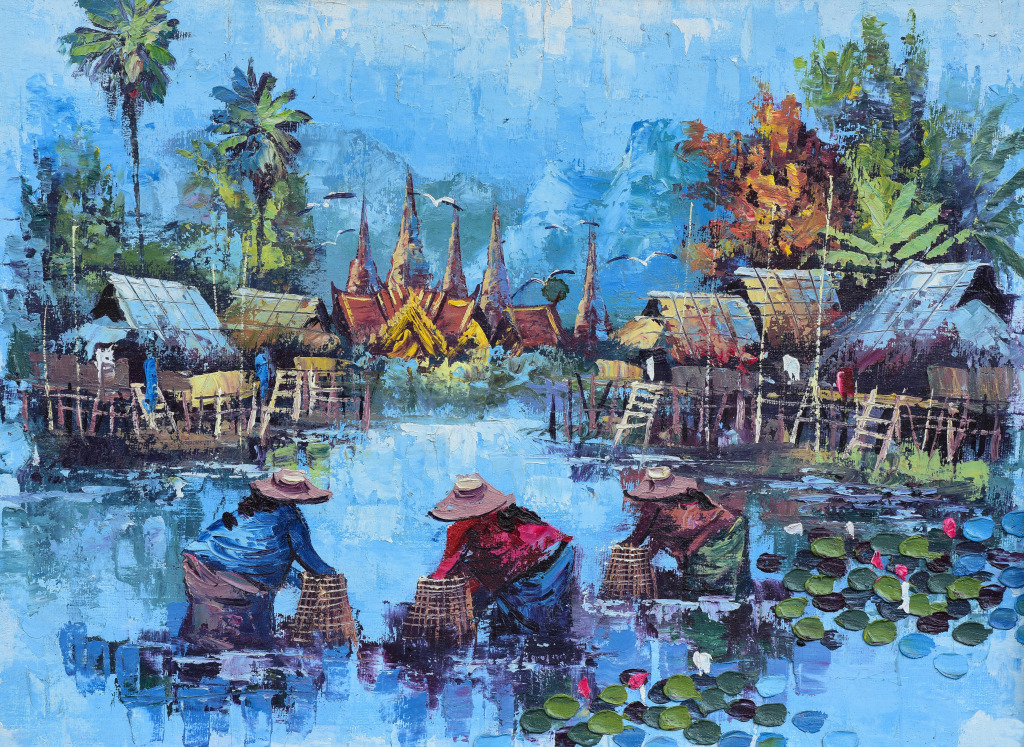 Waterside Life In Thailand jigsaw puzzle in Piece of Art puzzles on TheJigsawPuzzles.com