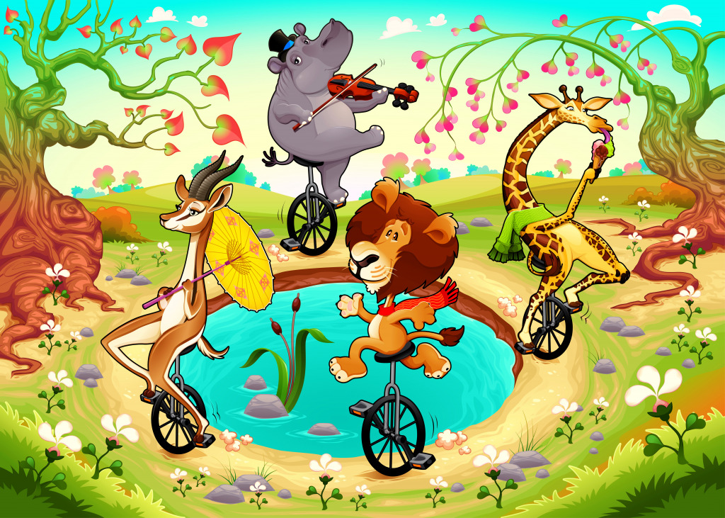 Animals on Unicycles jigsaw puzzle in Animals puzzles on TheJigsawPuzzles.com